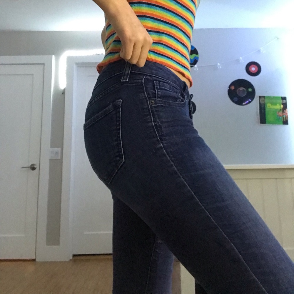 dark wash low waist jeans